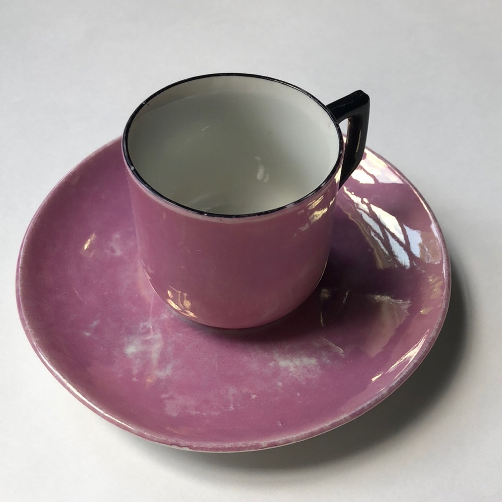 Pink Lusterware German demitasse cup & saucer